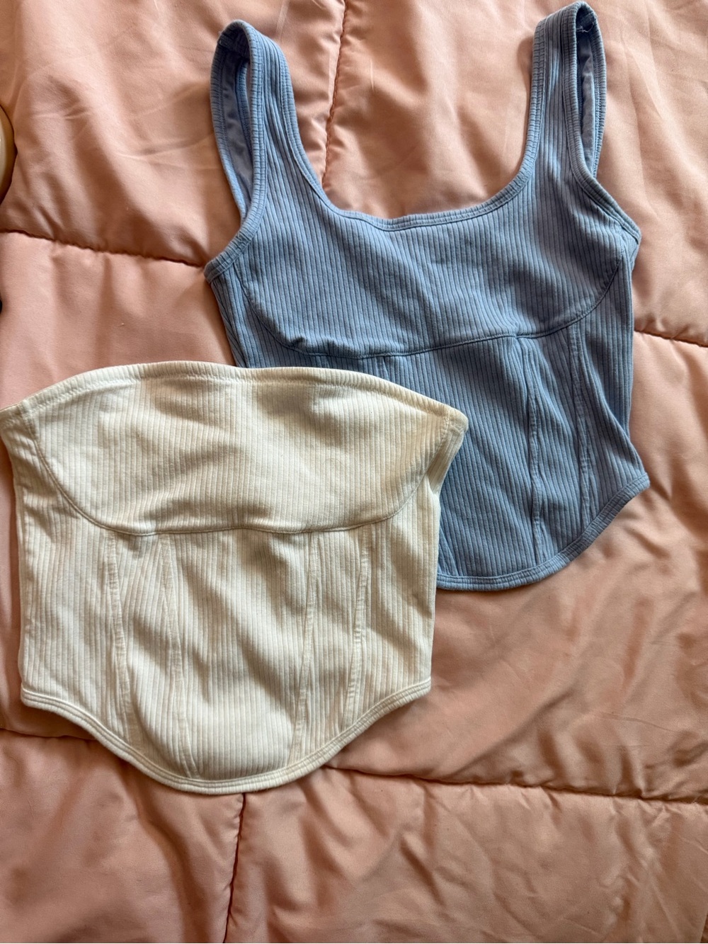 PINK Victoria's Secret Ribbed Bandeau & Tank Set - Blue and Cream